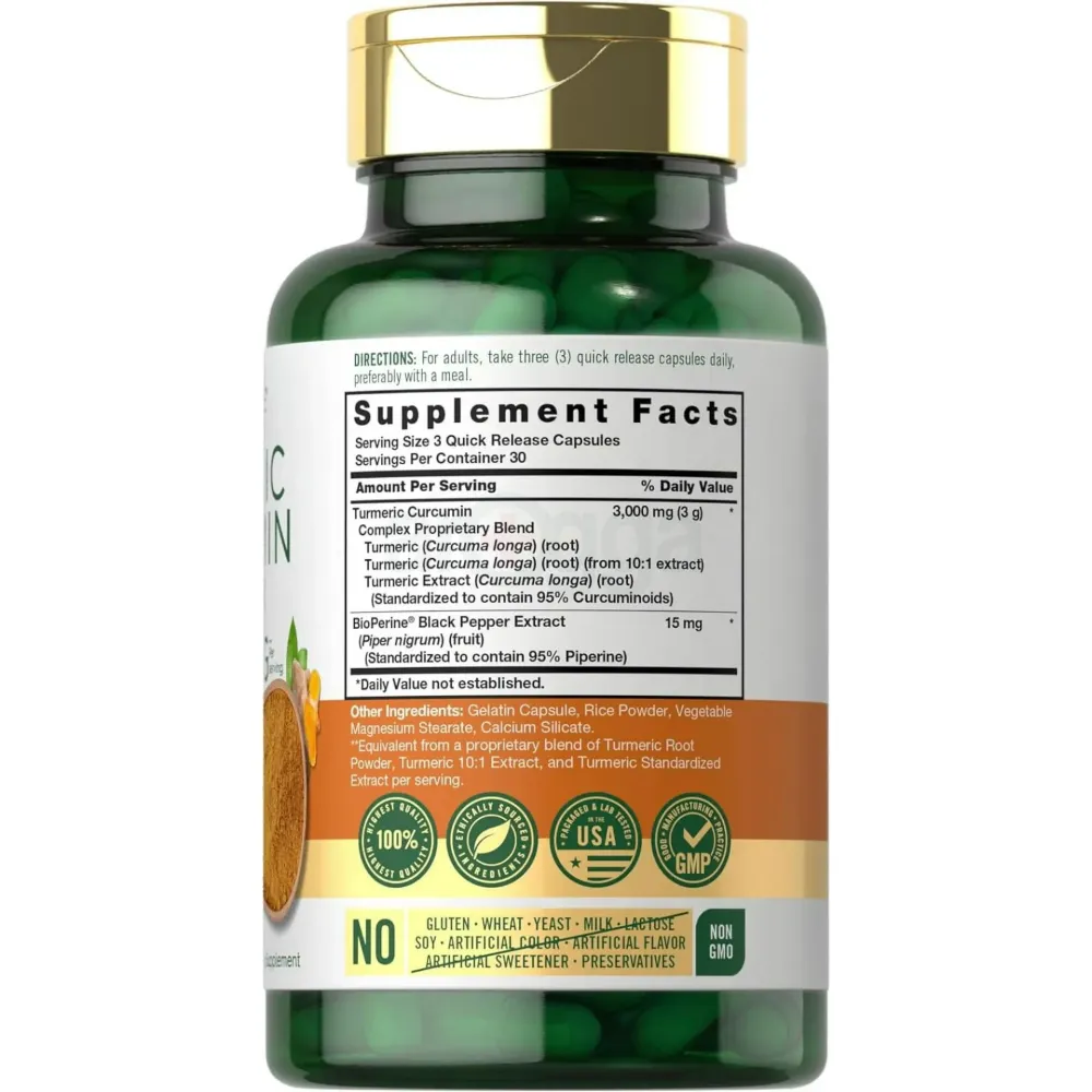 Carlyle Turmeric Curcumin with Black Pepper 3000mg | 90 Powder Capsules  