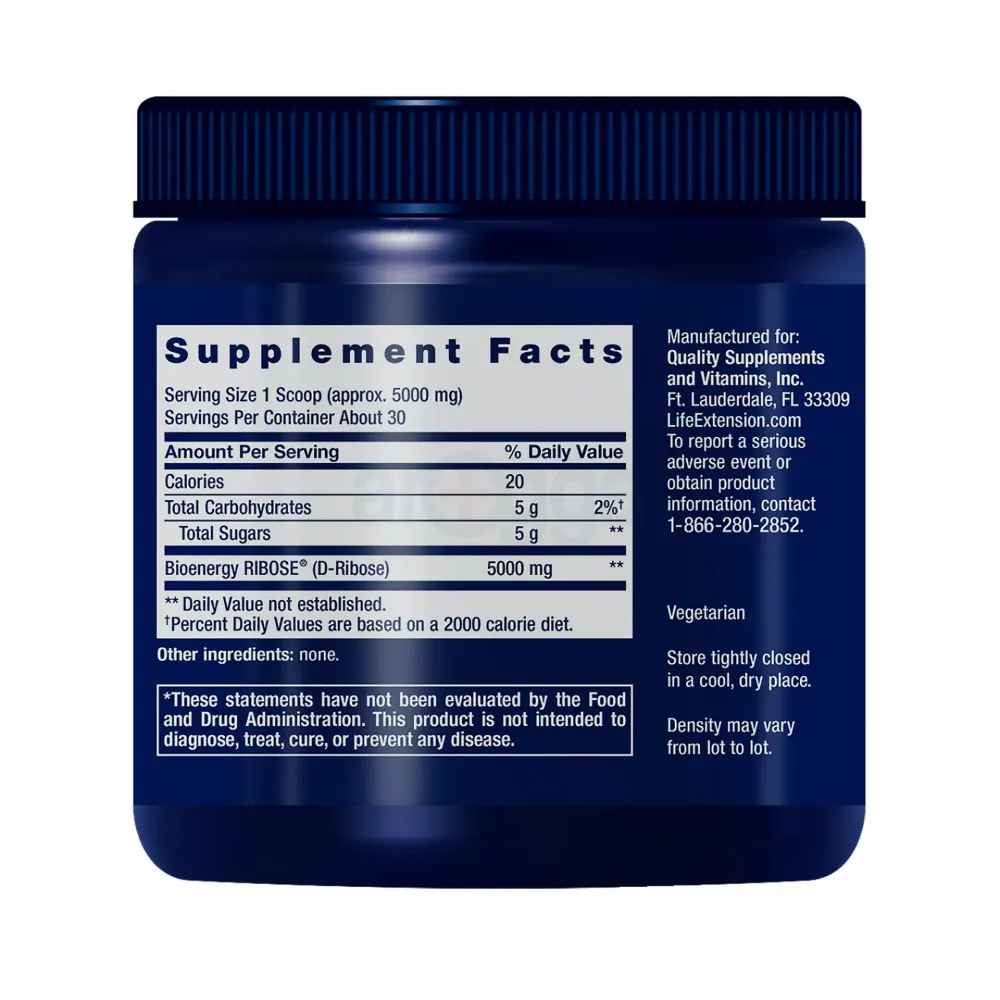 Life Extension D-Ribose Powder, 150 grams - Helps Maintain Healthy Energy Levels in Heart, Muscles & Replenish Healthy Cellular Energy After Exercise - Gluten-Free, Non-GMO, Vegetarian  