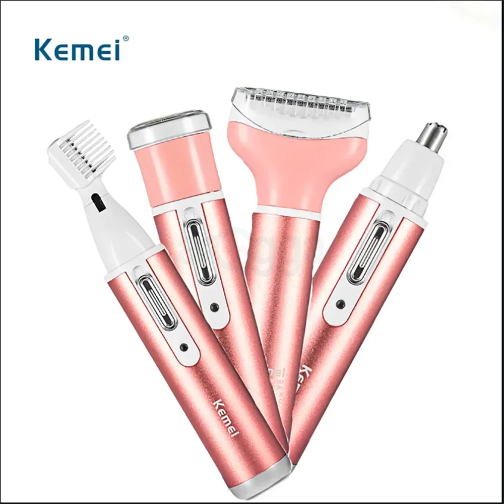 Kemei KM- 6637 4 in 1 Rechargeable Women Body, Eyebrow and Nose Hair Removal Trimmer  