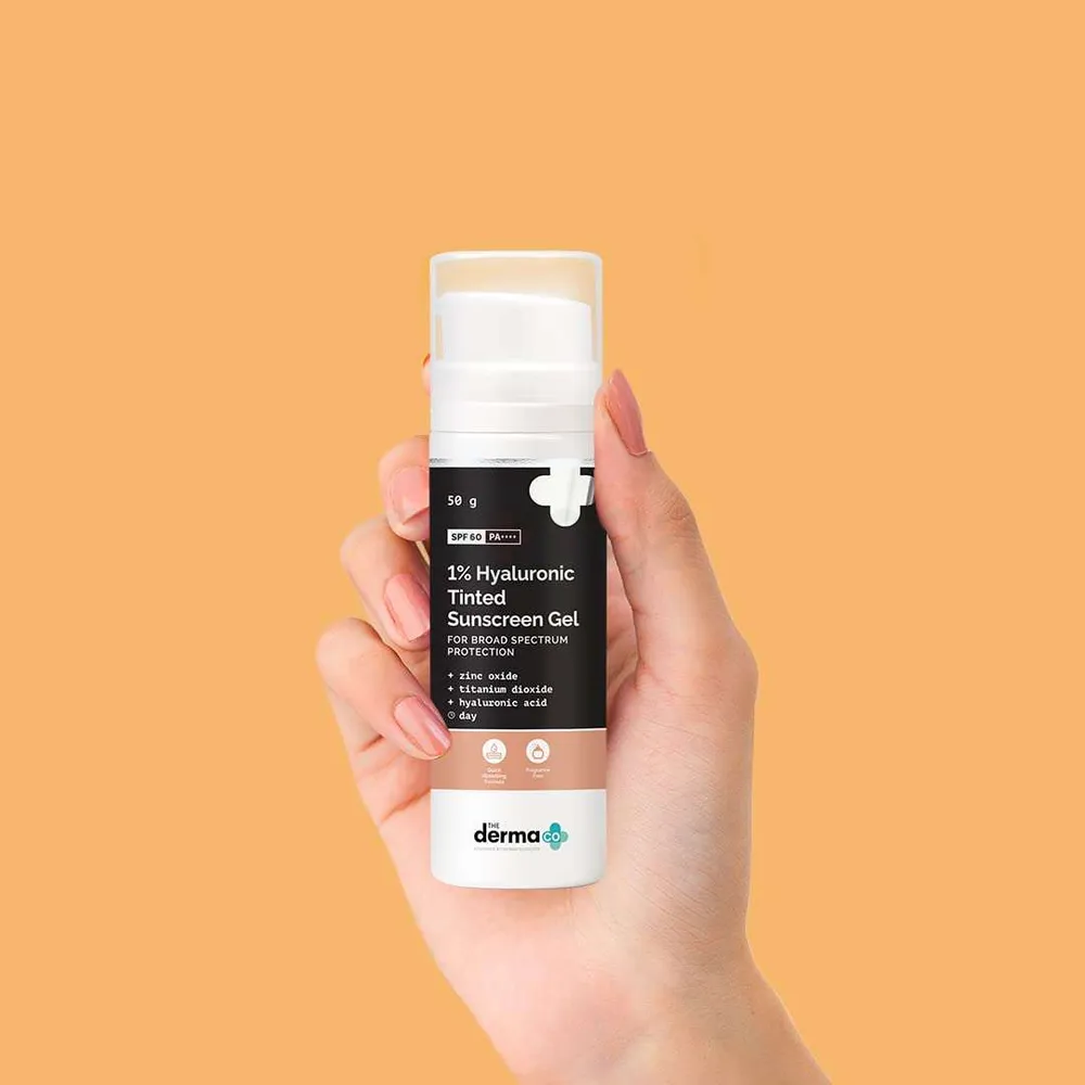 The Derma Co 1% Hyaluronic Acid Tinted Sunscreen Gel SPF 60 PA++++  