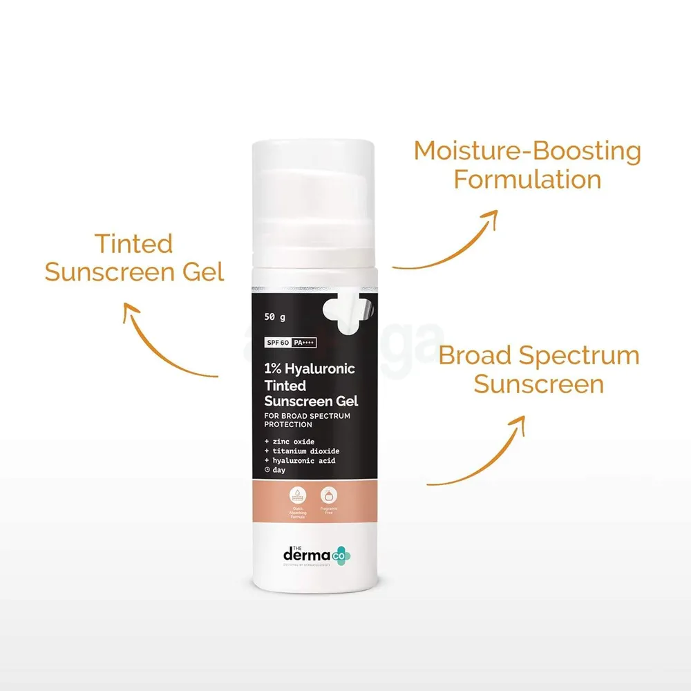 The Derma Co 1% Hyaluronic Acid Tinted Sunscreen Gel SPF 60 PA++++  