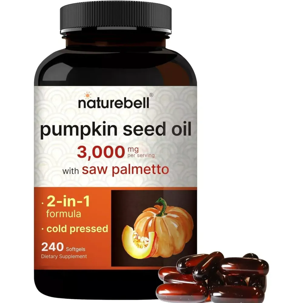 NatureBell Virgin Pumpkin Seed Oil 3,000mg Per Serving with Saw Palmetto, 240 Softgel Capsules  