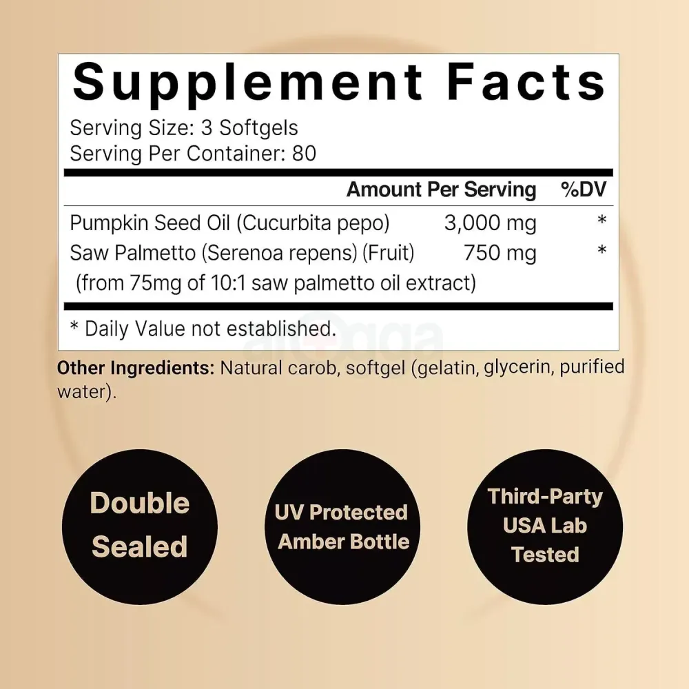 NatureBell Virgin Pumpkin Seed Oil 3,000mg Per Serving with Saw Palmetto, 240 Softgel Capsules  