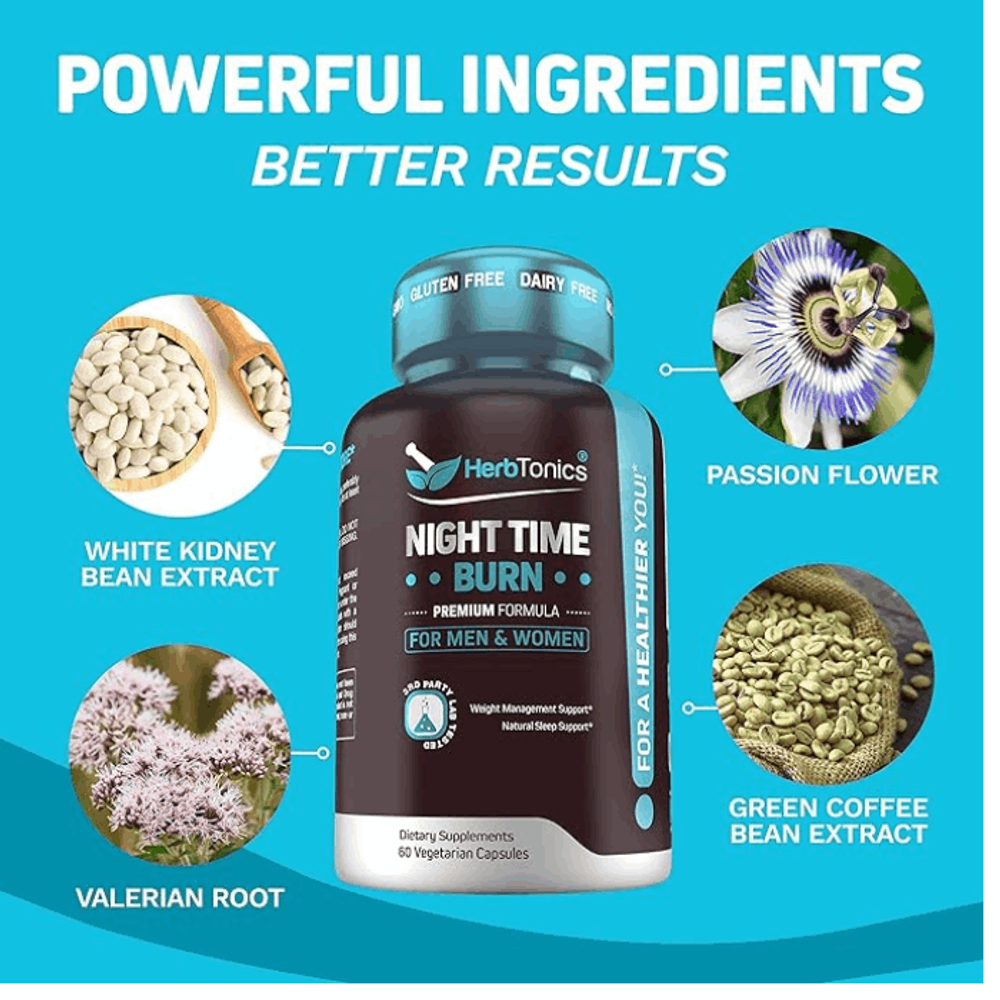 Herbtonics Night Time Supplement with Melatonin to Support Sleep & Metabolism  