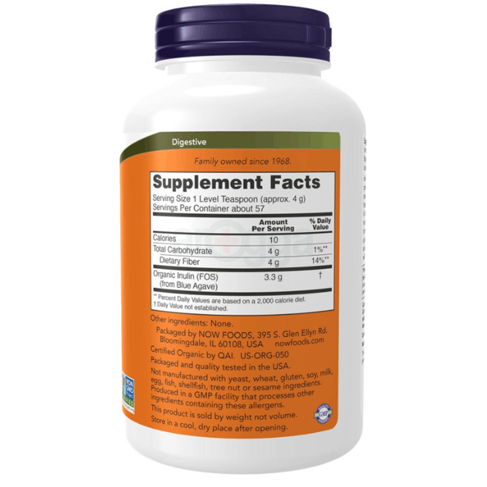 Now Certified Organic Inulin, Pure Powder (227g)  