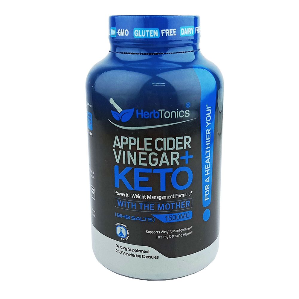 Herbtonics Keto BHB + Apple Cider Vinegar Capsules with The Mother - Keto Diet Pills, BHB Exogenous Ketones with GLP-1 Support, Energy & Focus - Keto ACV Supplement for Women & Men - 240 Capsules  