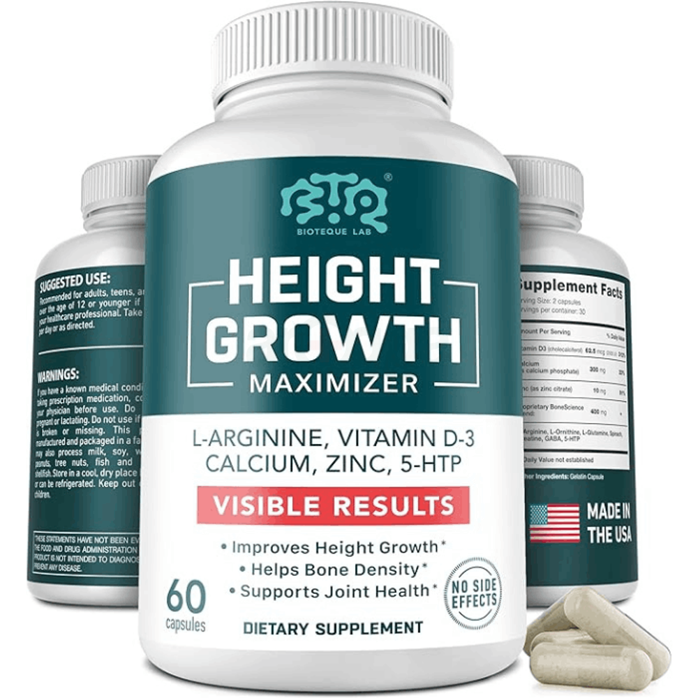 Height Growth Maximizer, Calcium, Vitamin D3 and Zinc Blend Pills, Bone Growth Supplement for Kids and Teens  