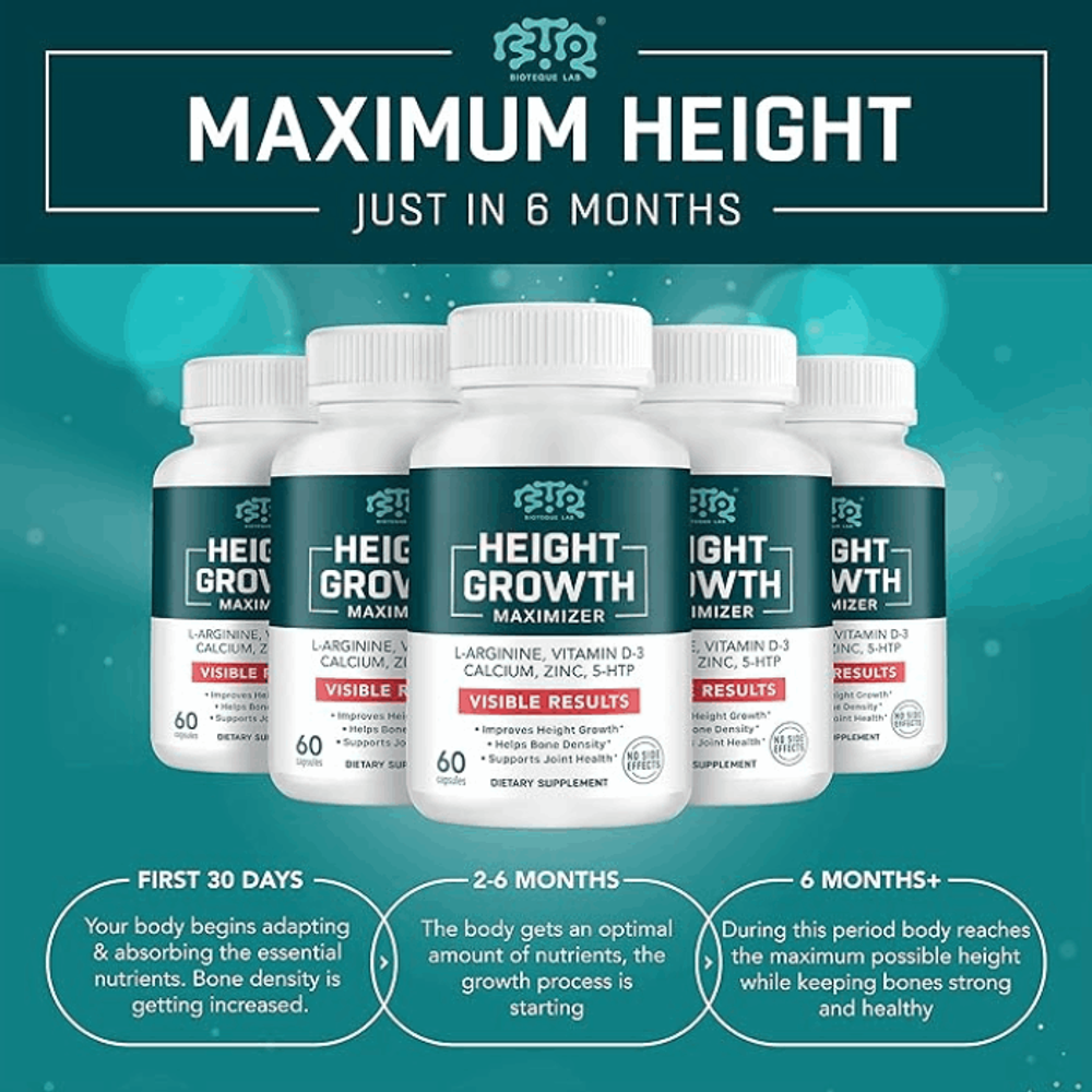 Height Growth Maximizer, Calcium, Vitamin D3 and Zinc Blend Pills, Bone Growth Supplement for Kids and Teens  