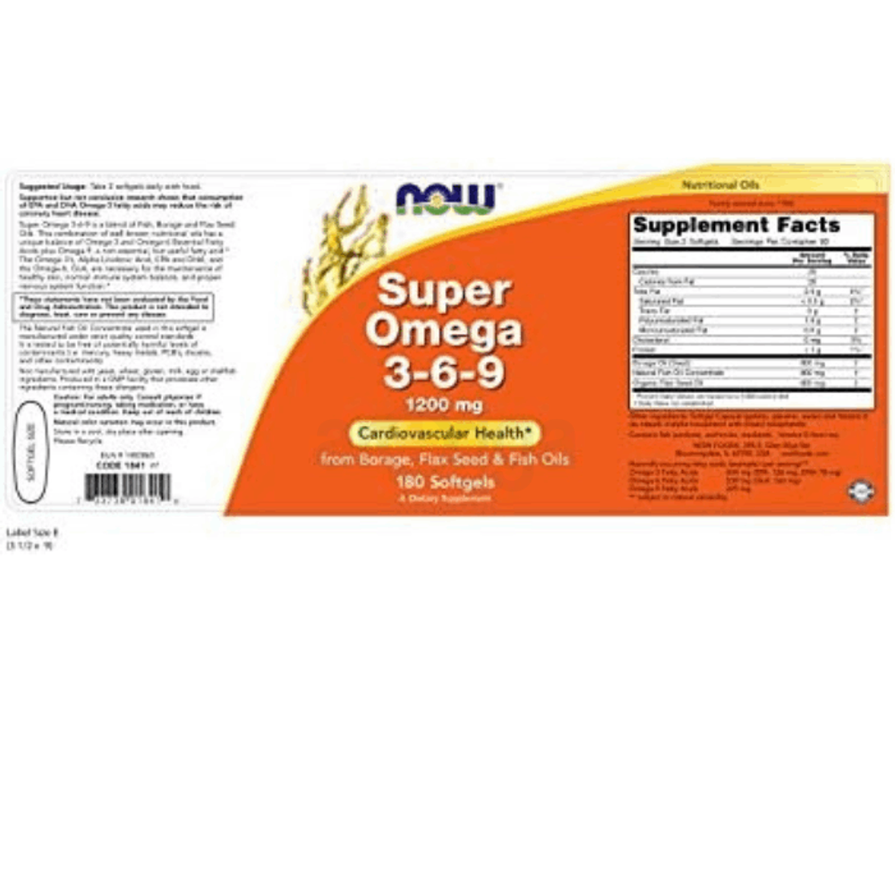 Now Foods Super Omega 3-6-9 Soft-gels, 1200Mg, 180-Count  