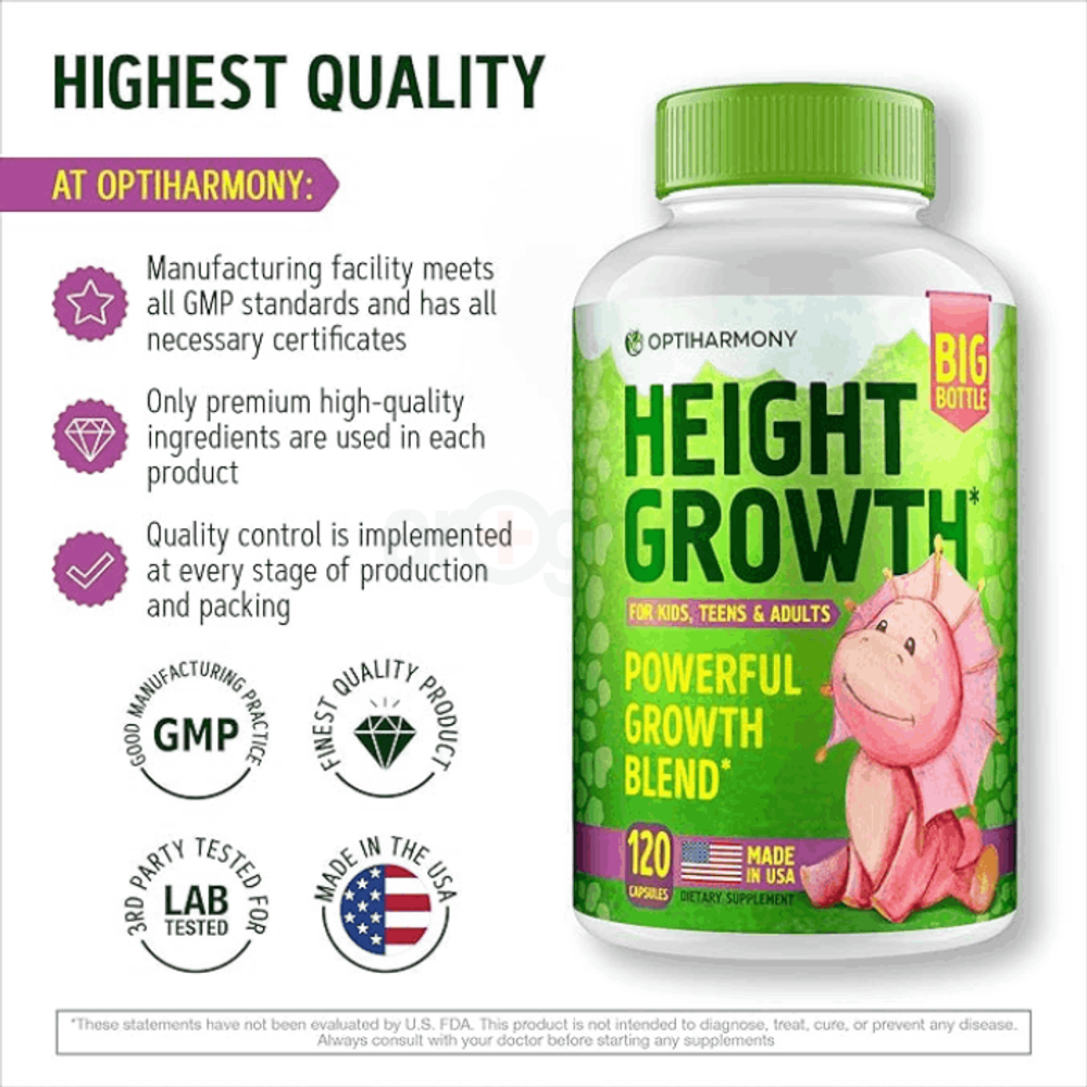 Height Growth Maximizer Bone Growth for Adults, Teens & Kids - Vitamins for Boys & Girls to Get Taller 120 capsules  