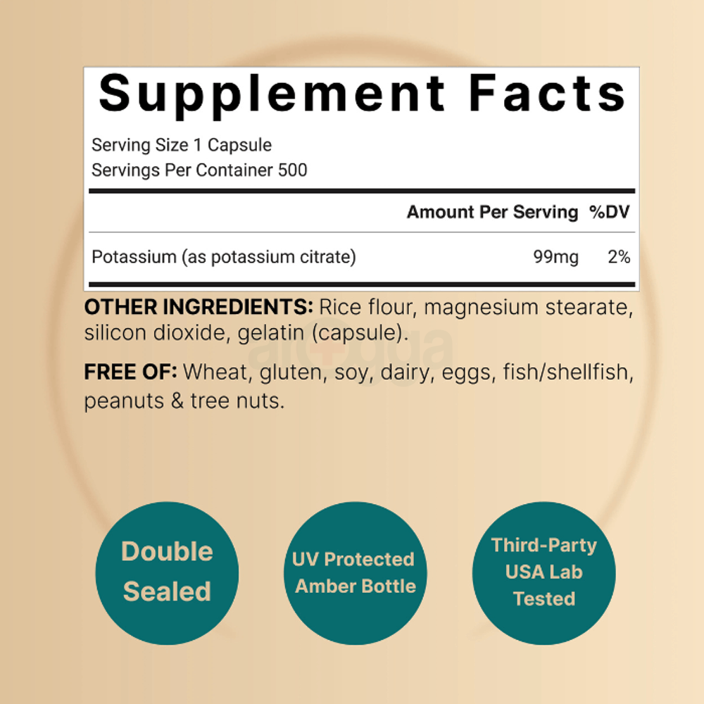 Naturebell Potassium Citrate Supplement 99mg, 500 Capsules  
