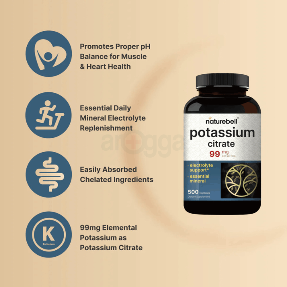 Naturebell Potassium Citrate Supplement 99mg, 500 Capsules  