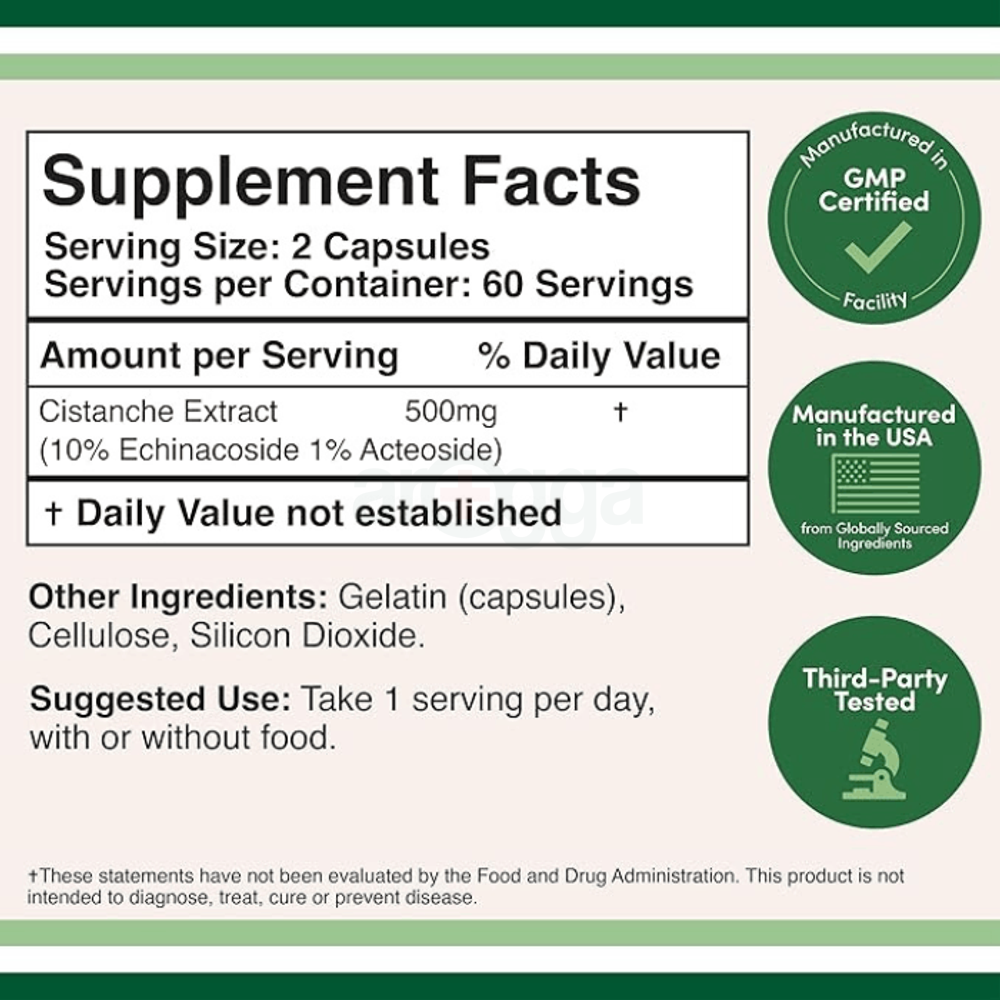 Cistanche Tubulosa Extract 500mg Per Serving (120 Capsules)  
