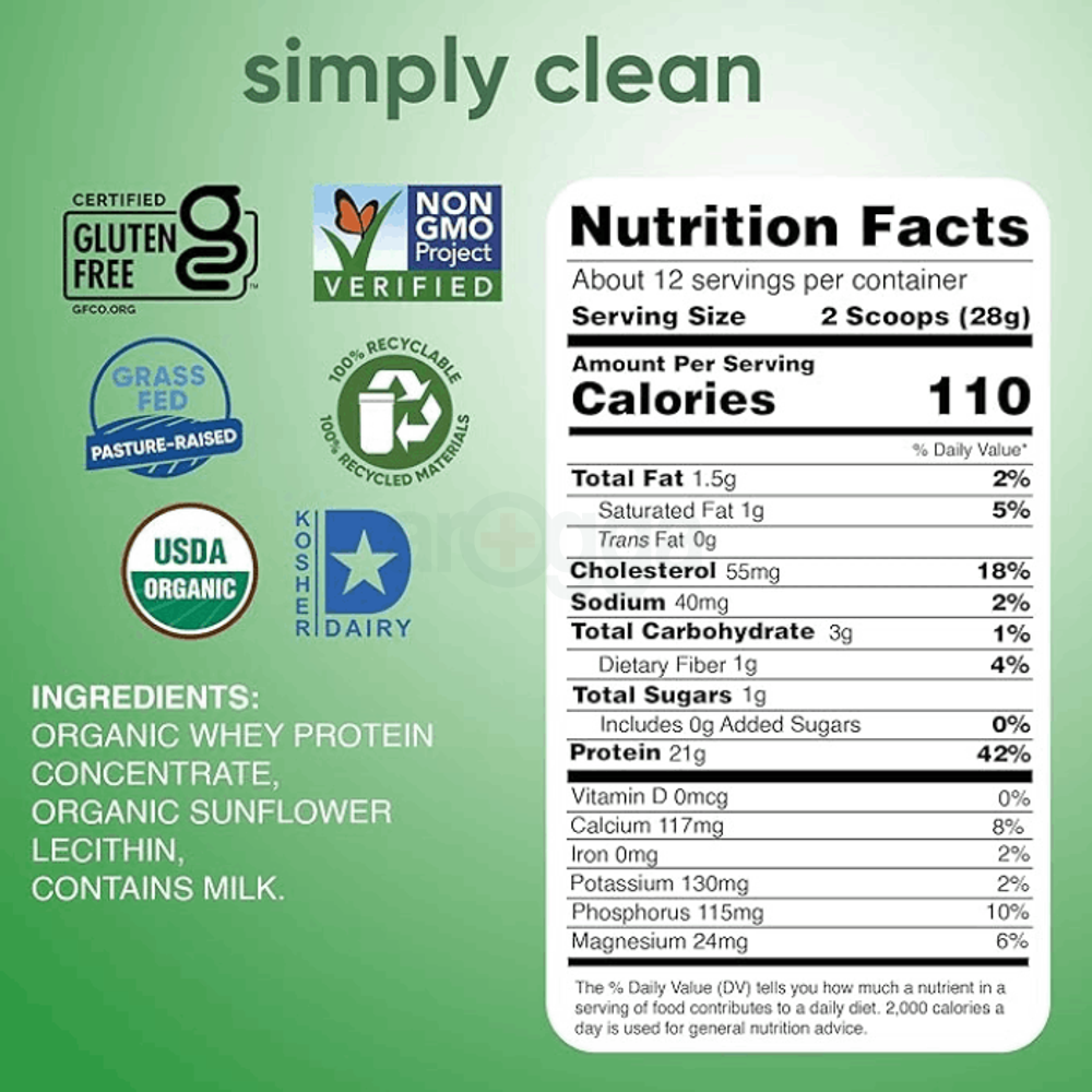 Simply Tera's Organic Whey Protein Powder - Grass Fed Whey Protein Powder Without Artificial Sweeteners, Unflavored Protein Powder 340g  