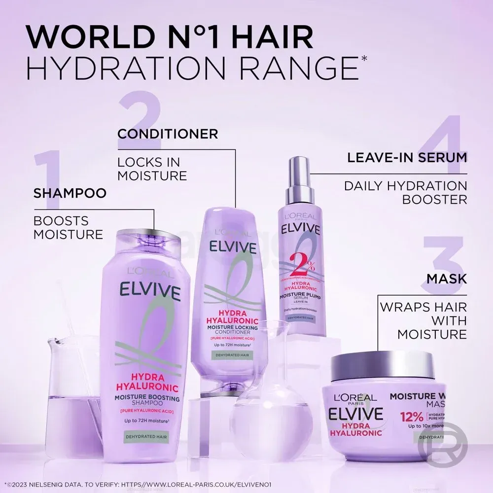 Loreal Paris Elvive Hydra Hyaluronic Moisture Boosting Shampoo for Dehydrated Hair (Made in France)  
