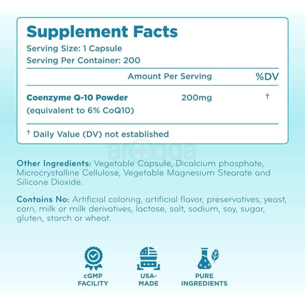 CoQ10 200mg 200 Capsules - Quick Absorption Non-GMO  