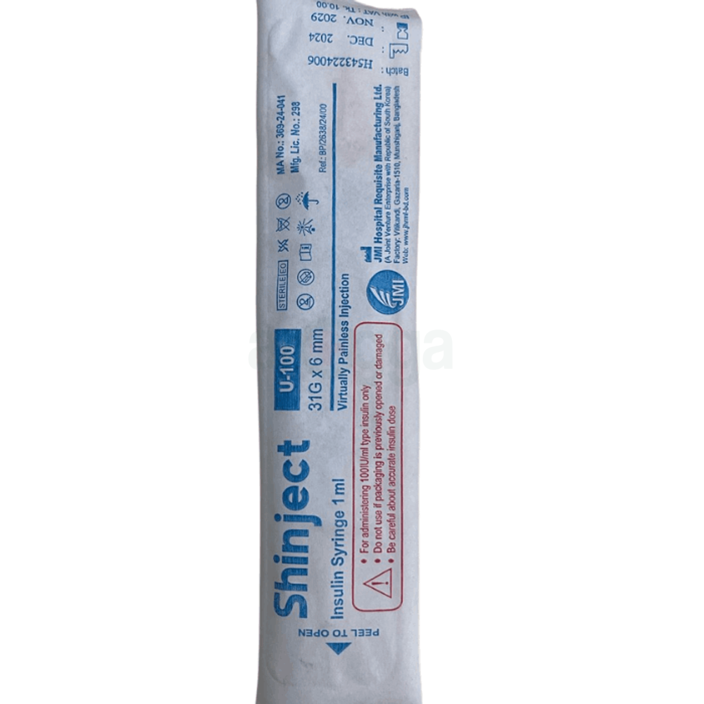 JMI Shinject U-100 Insulin Syringe 1ml (Needle 31Gx6mm)  
