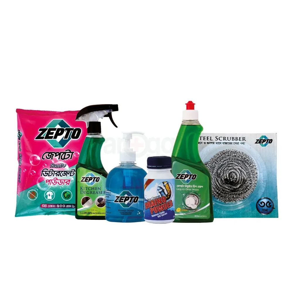 Zepto Special Combo Offer (Dishwash, Kitchen Degreaser, Scrubber, Handwash, Detergent, Draino Powder)  