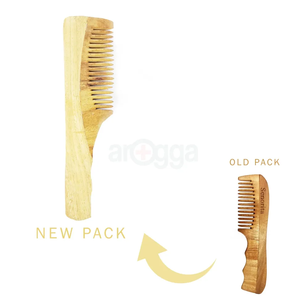 Senorita Luxury Neem Wood Hair Comb With Handle  