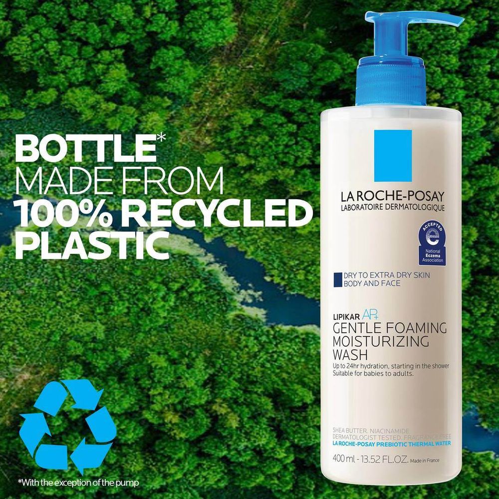 La Roche Posay Lipikar Gentle Foaming Moisturizing Face and Body Wash for Dry to Extra Dry Skin  