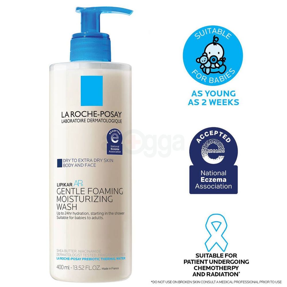 La Roche Posay Lipikar Gentle Foaming Moisturizing Face and Body Wash for Dry to Extra Dry Skin  