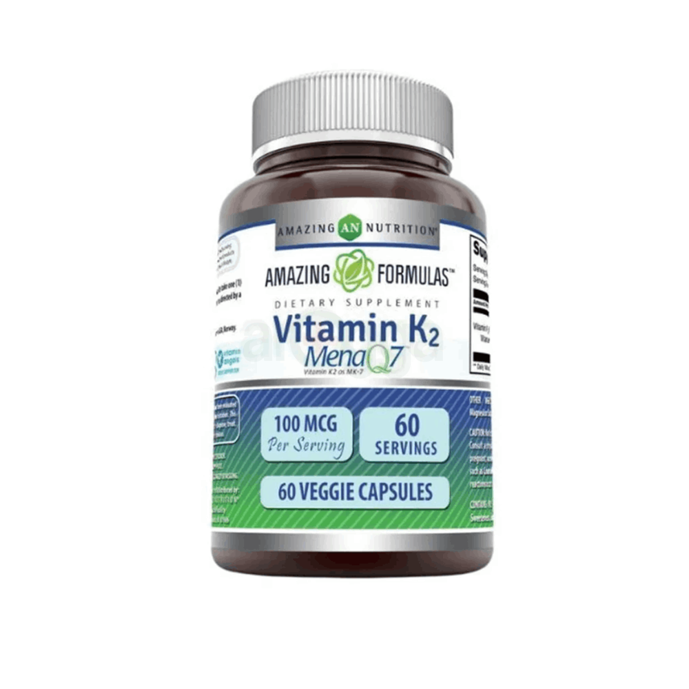Amazing Formulas Vitamin K2 MenaQ7 MK7 Supplement | 100 Mcg |  60 Veggie Capsules  