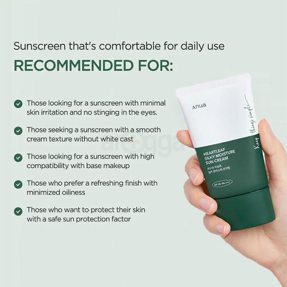 Anua Heartleaf Silky Moisture Sun Cream with SPF 50+ PA++++  