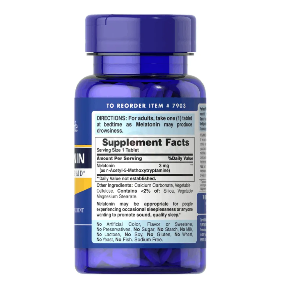 Puritan's Pride Melatonin Night Time Sleep Aid 3mg, 120 Tablets  