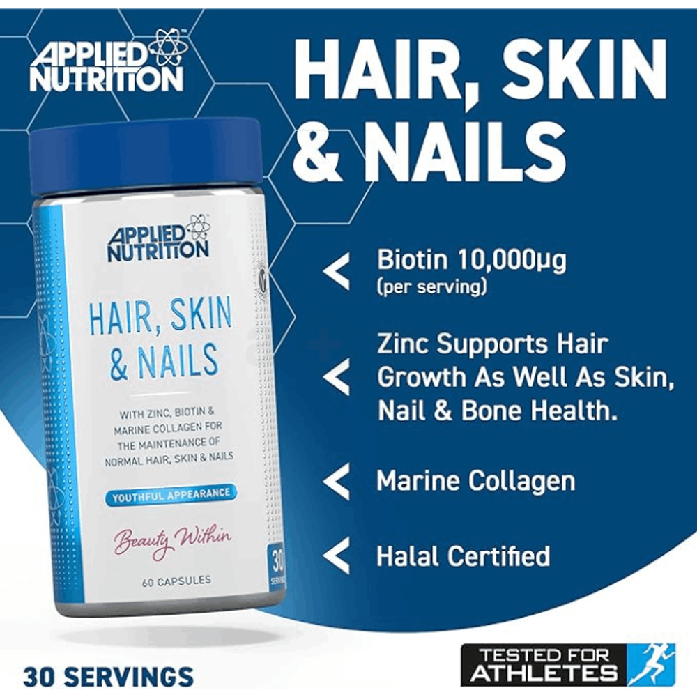 Applied Nutrition Hair, Skin & Nails Supplement - 10,000 mcg Biotin & Marine Collagen  