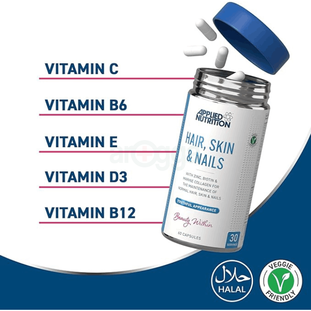 Applied Nutrition Hair, Skin & Nails Supplement - 10,000 mcg Biotin & Marine Collagen  