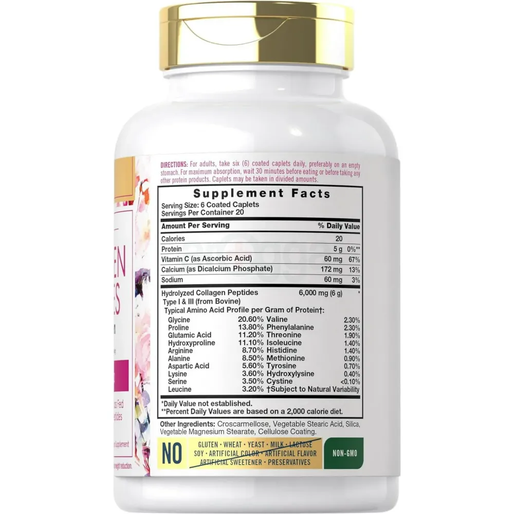 Carlyle Collagen Peptides 6000 mg | 120 Caplets | Type 1 and 3  