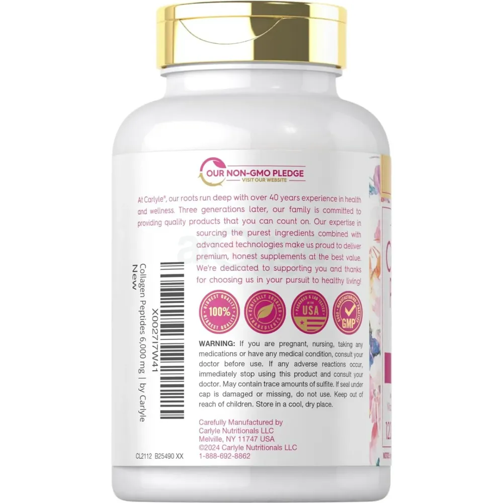 Carlyle Collagen Peptides 6000 mg | 120 Caplets | Type 1 and 3   