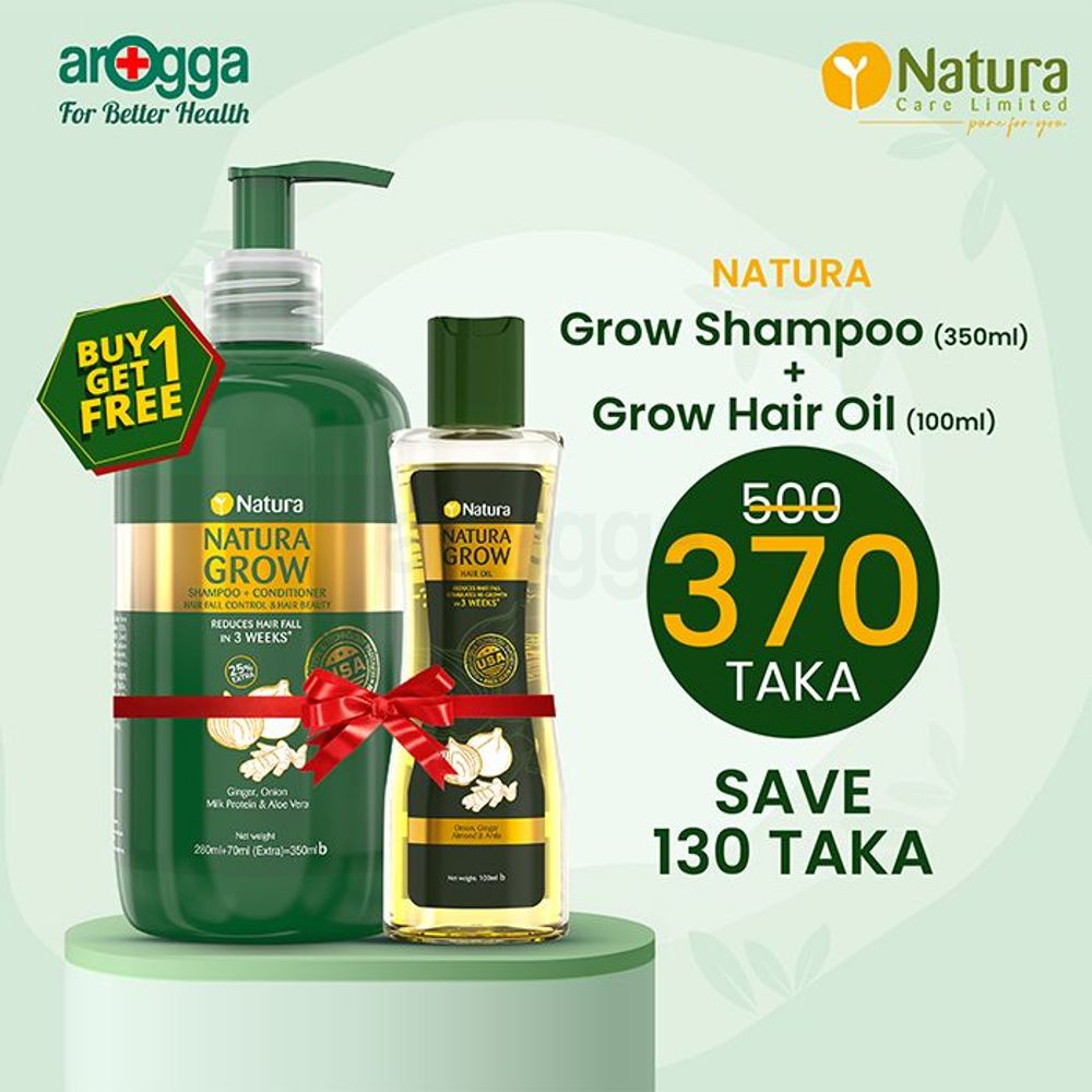 Buy 1 Natura Grow Shampoo + Conditioner Hair Fall Control & Hair Beauty 350ml &  Get 1 Natura Grow Hair Oil 100ml Free  
