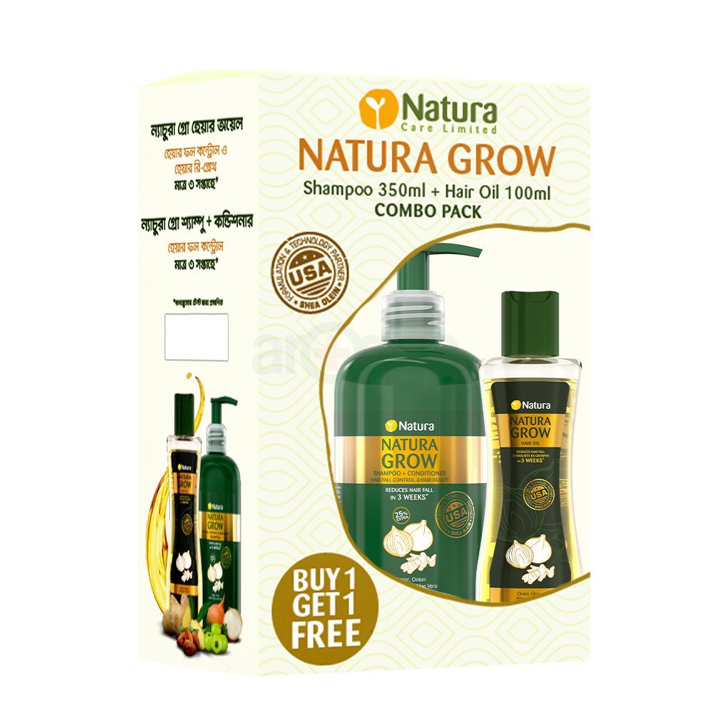 Buy 1 Natura Grow Shampoo + Conditioner Hair Fall Control & Hair Beauty 350ml &  Get 1 Natura Grow Hair Oil 100ml Free  