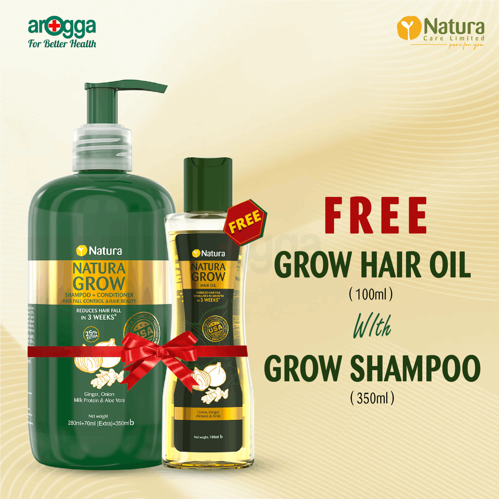 Buy 1 Natura Grow Shampoo + Conditioner Hair Fall Control & Hair Beauty 350ml &  Get 1 Natura Grow Hair Oil 100ml Free  