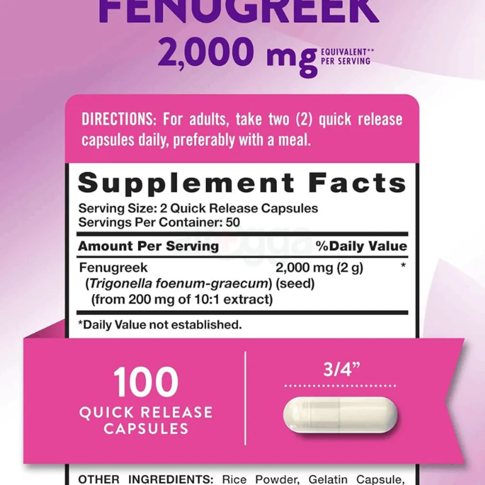 Nature's Truth Fenugreek Seed Capsules | 2000mg | 100 Count | For Men and Women   