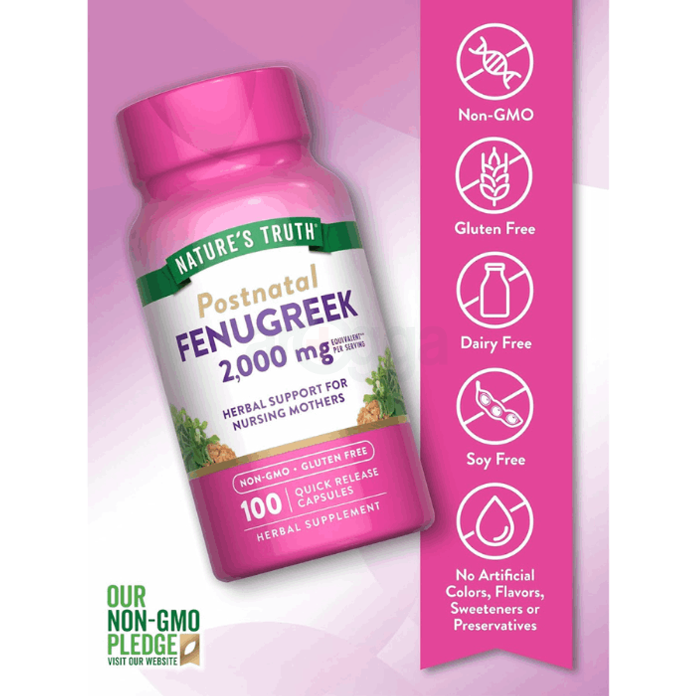 Nature's Truth Fenugreek Seed Capsules | 2000mg | 100 Count | For Men and Women   
