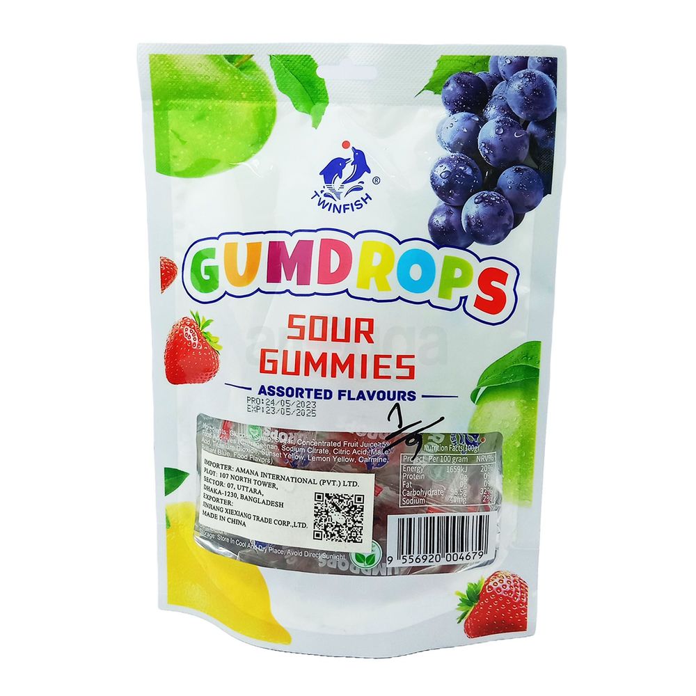 Gumdrops Sour Gummies Assorted Flavours ( Strawerry,Lemon,Grape,Apple)  