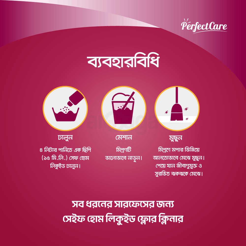 Safe Home Liquid Floor Cleaner - Rose 1L  (Plastic Mug Free)  