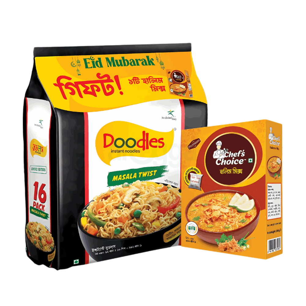 Doodles Instant Noodles (Masala Twist) Gift Pack 16pcs (1 Haleem Mix Free)   