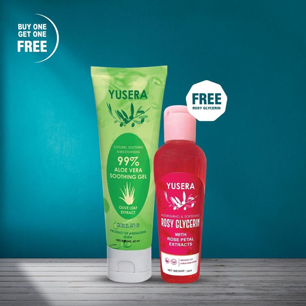 Buy Yusera 99% Aloe Vera Soothing Gel 60ml Get YUSERA Rosy Glycerin 50ml Free (Buy 1 Get 1)  