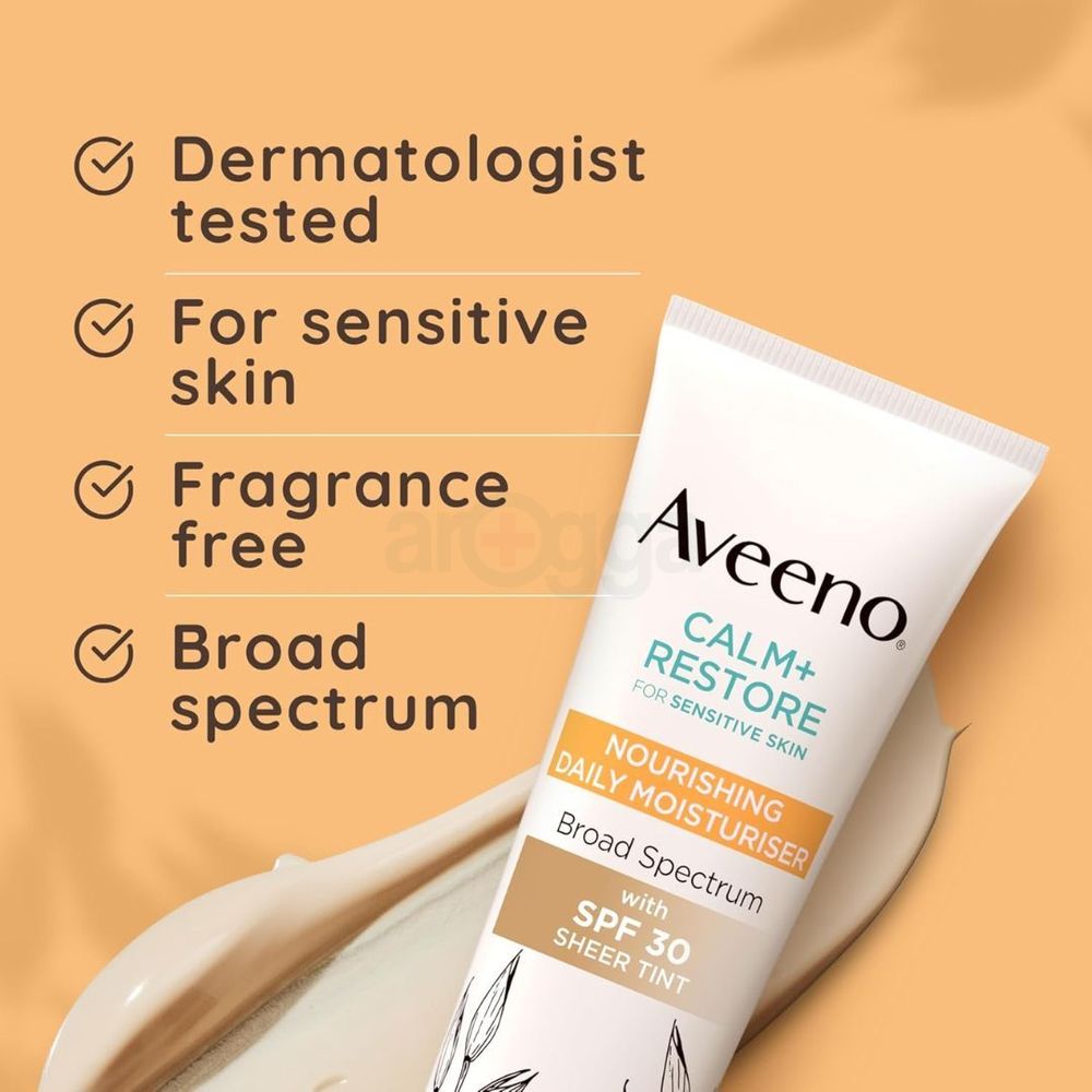 Aveeno Calm + Restore Nourishing Daily Moisturiser with SPF 30 Sheer Tint  for Sensitive Skin  