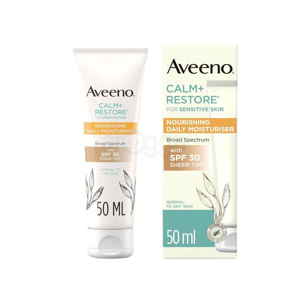 Aveeno Calm + Restore Nourishing Daily Moisturiser with SPF 30 Sheer Tint  for Sensitive Skin  