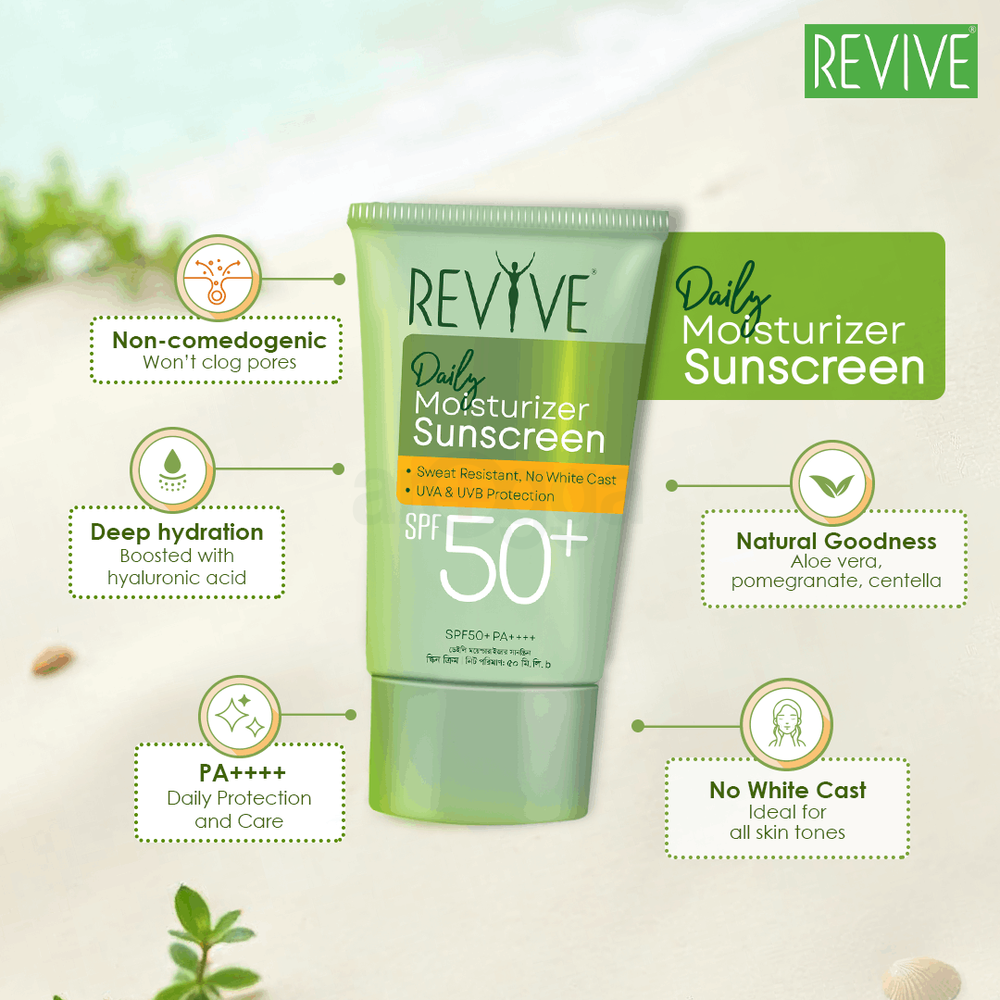 Revive Daily Moisturizer Sunscreen SPF 50+ Cream - 50g - Arogga Beauty ...