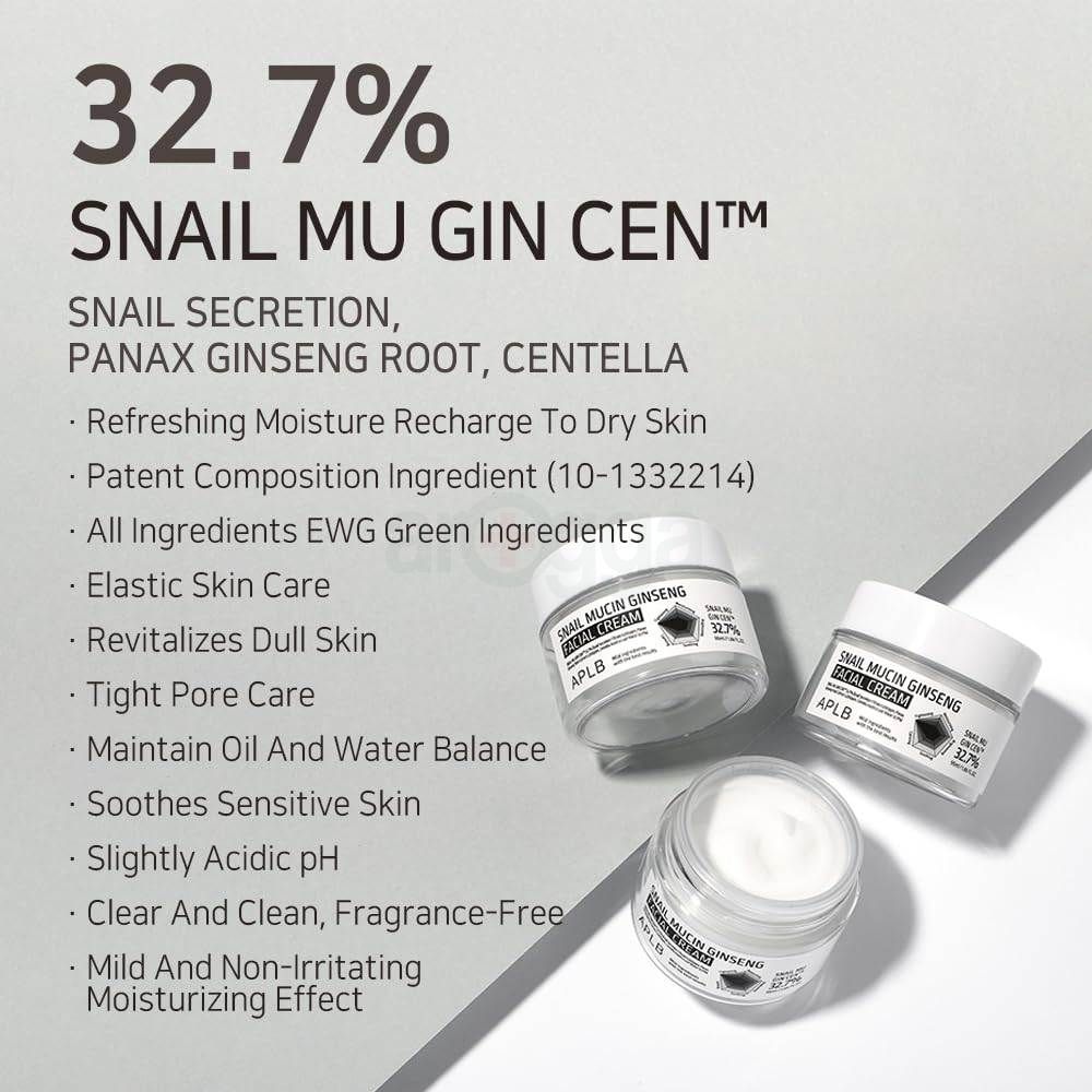 APLB 32.7% Snail Mucin Ginseng Facial Cream  