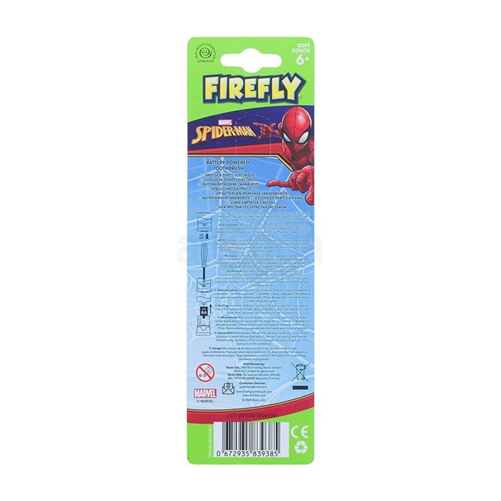 Firefly Spider Man Styled Battery Powered Toothbrush with Soft Douce for 6+ Kids  