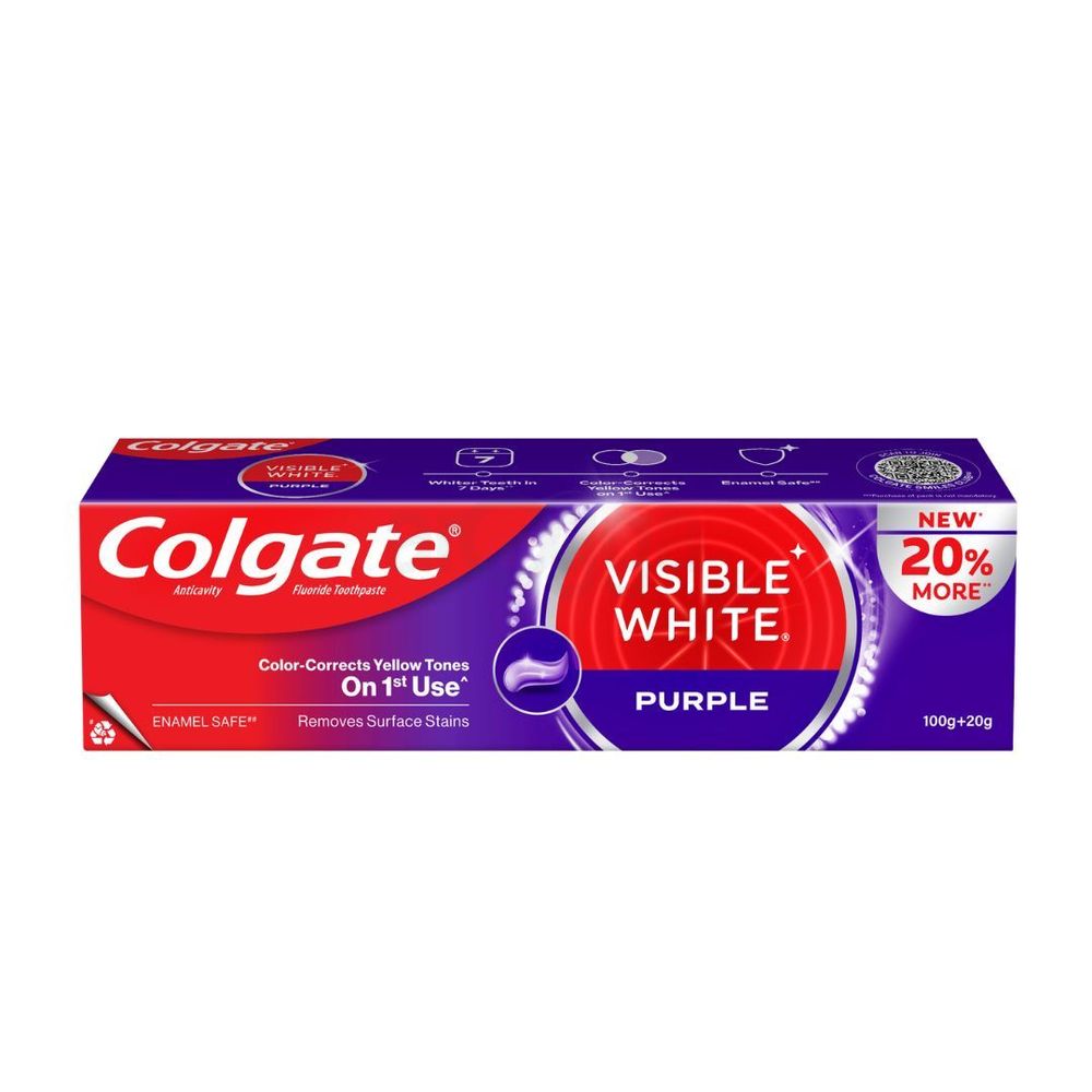Colgate Visible White Purple Toothpaste 100g (Get 20g Extra)  