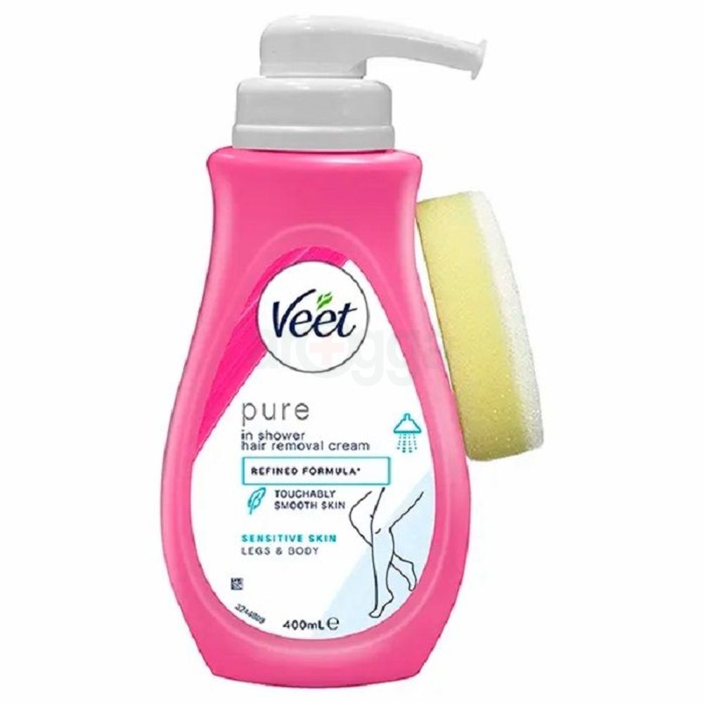 Veet Pure in Shower Hair Removal Cream with Refined Formula for Sensitive Skin (Legs & Body) 400ml  