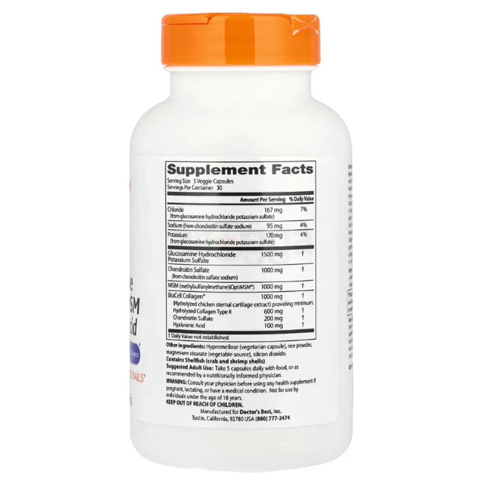 Doctor's Best, Glucosamine Chondroitin MSM + Hyaluronic Acid With OptiMSM BioCell Collagen, 150 Veggie Capsules  