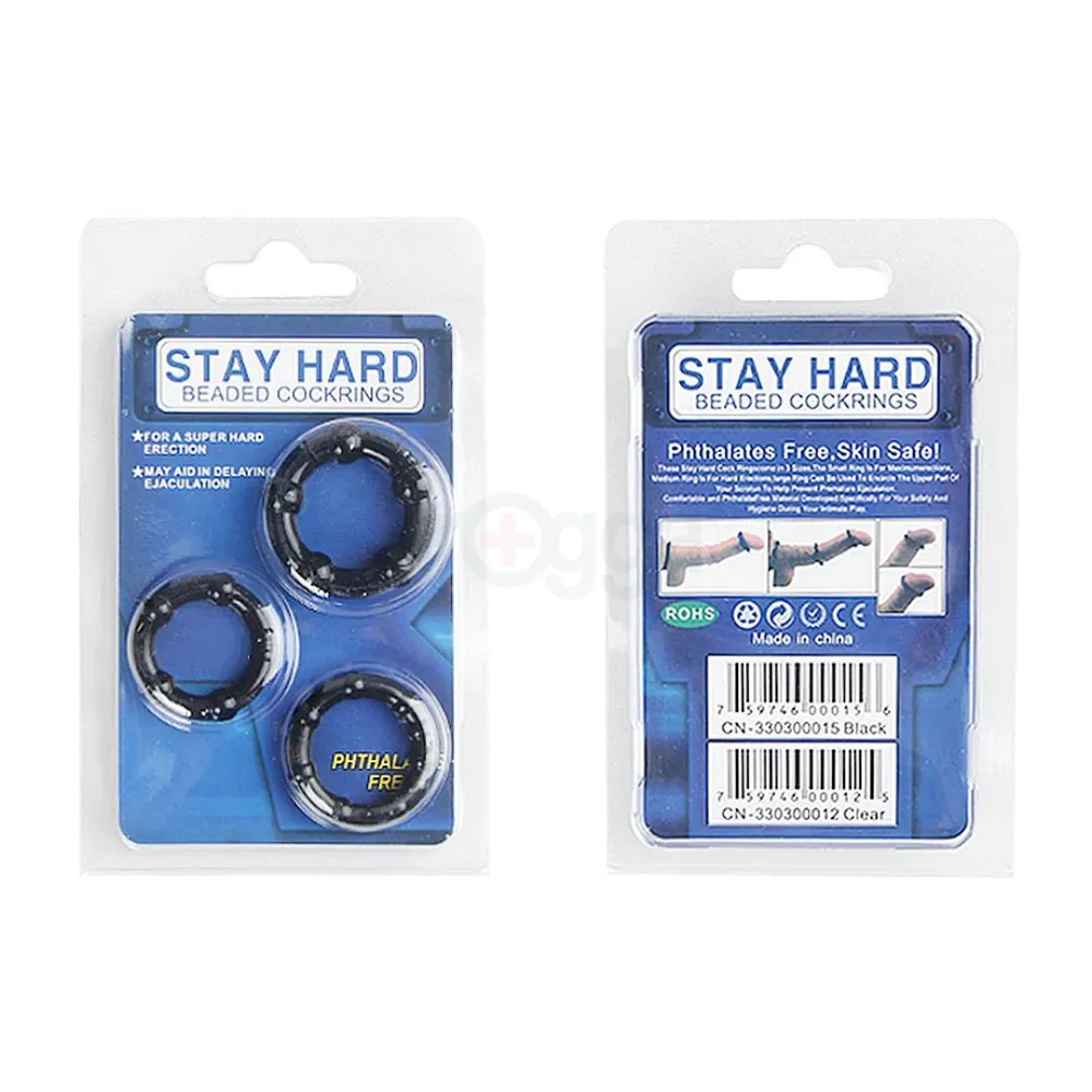 Stay Hard Beaded Cock Ring (Phthalates Free) - 3 pcs  